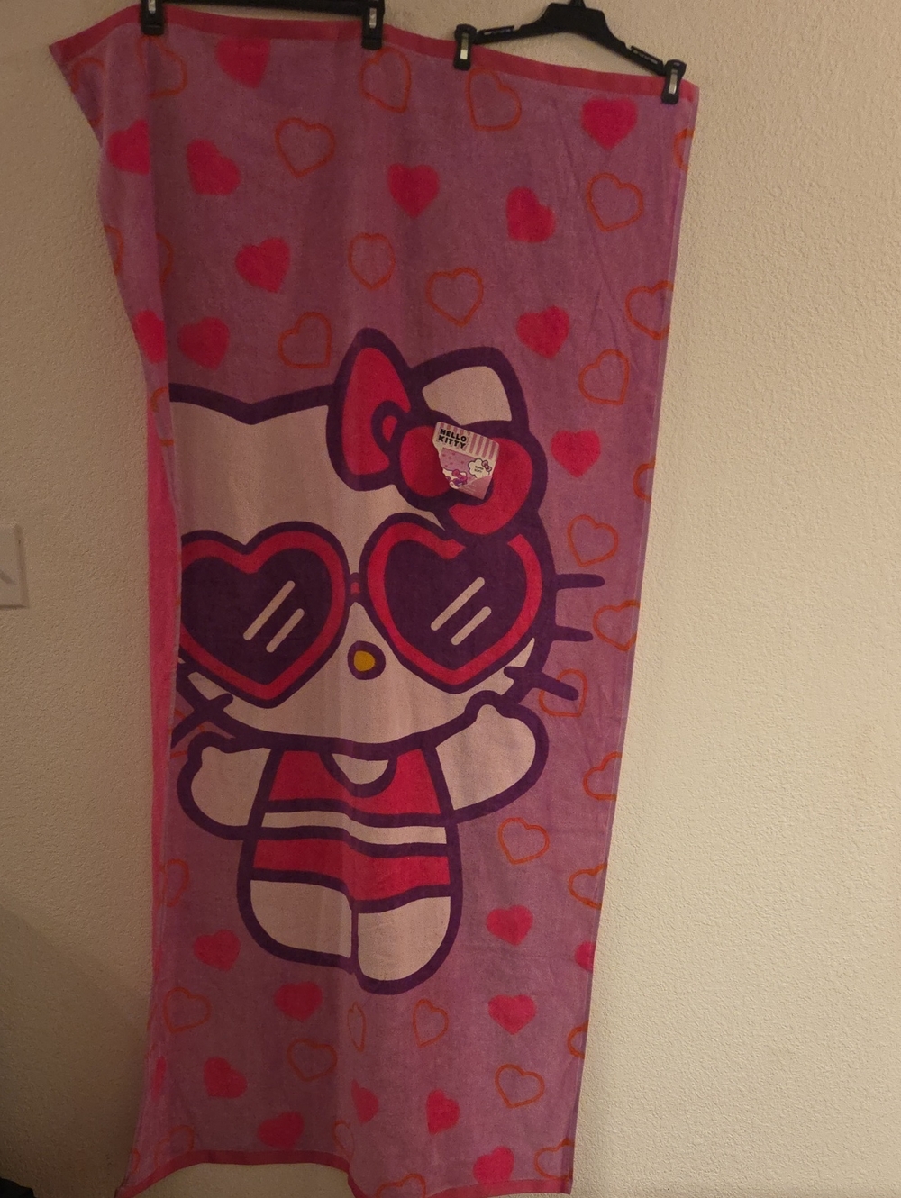 Hello Kitty Pink Purple Heart Beach Towel